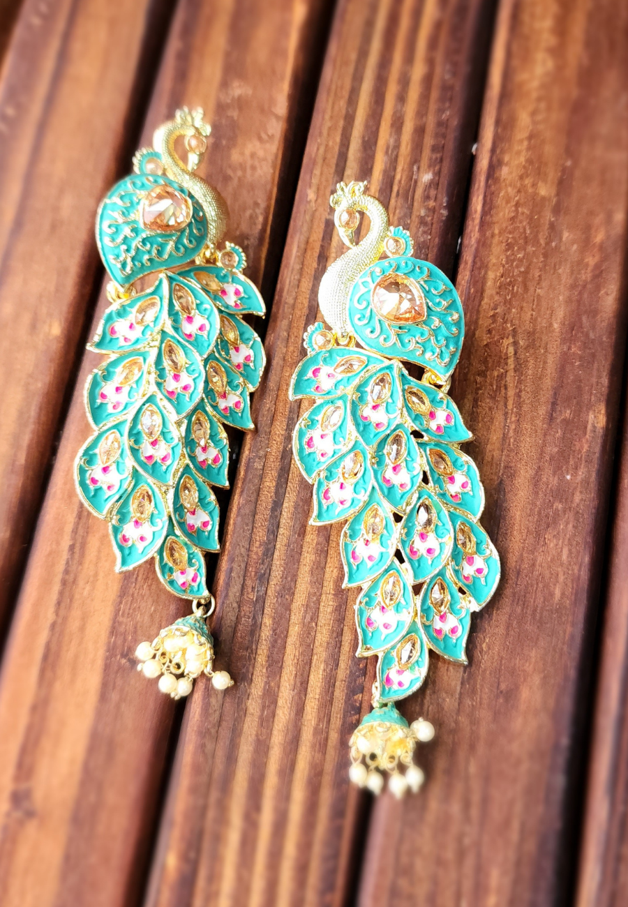 Peacock Turquoise Meenakari Dangler Earrings