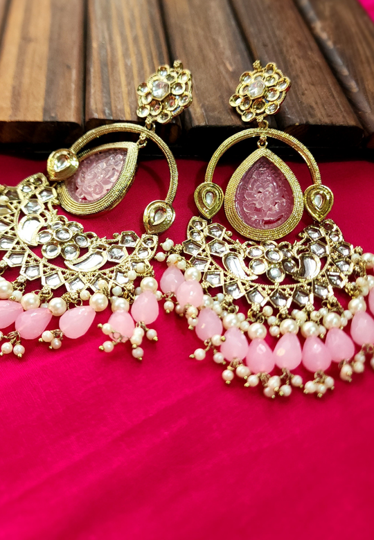 Dhadkane Baby Pink Kundan Jhumar Earrings