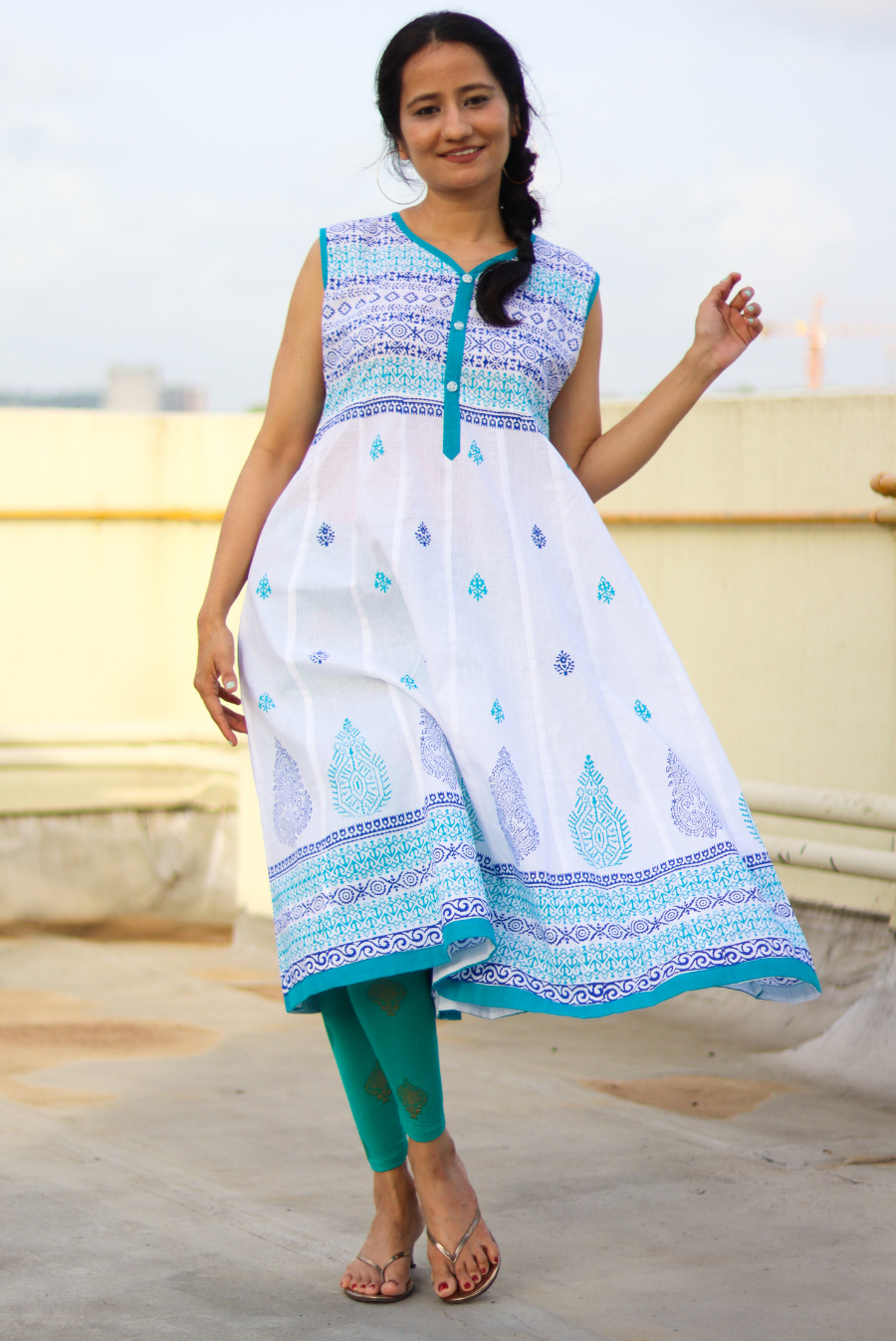 Block Printed Cotton Anarkali Kurti