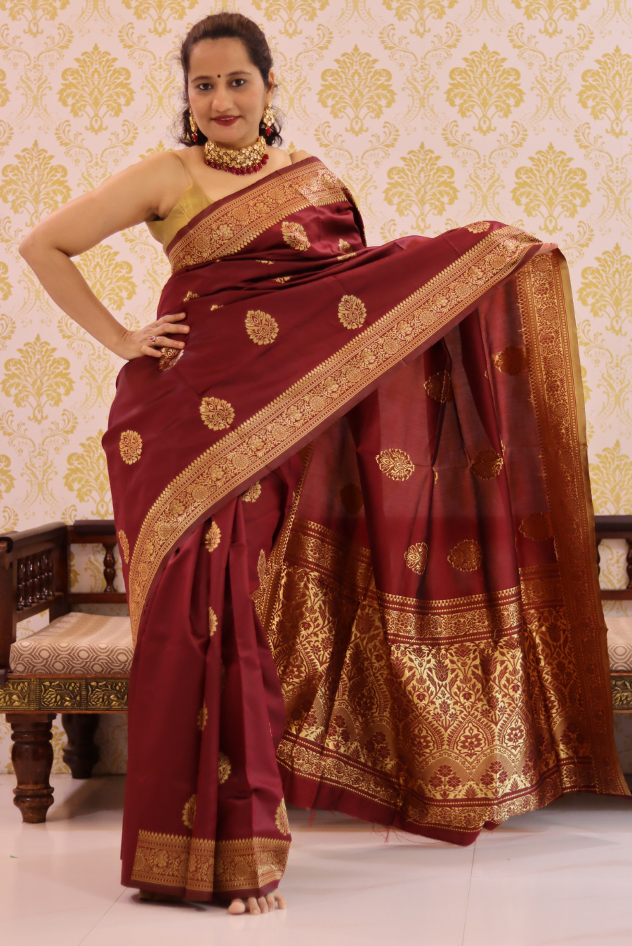 Peepal Leaf - Maroon (SAREE)