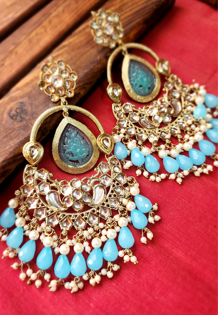 Dhadkane Sky Blue Kundan Jhumar Earrings