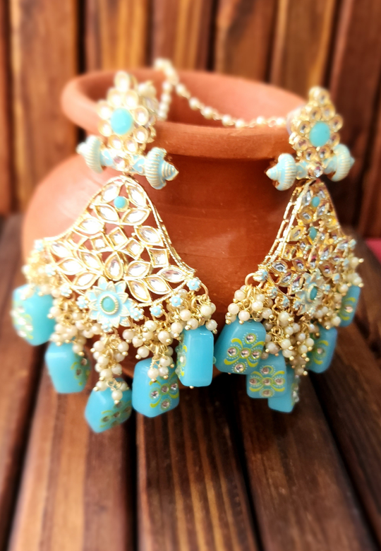 Hansika Blue Kundan Jhumar Earrings