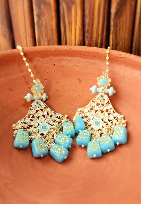 Hansika Blue Kundan Jhumar Earrings