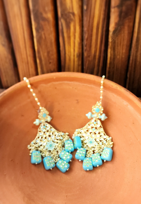 Hansika Blue Kundan Jhumar Earrings