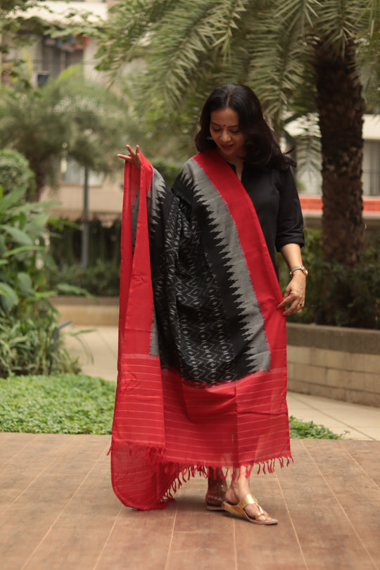 Black Temple Border Chunri (Dupatta)