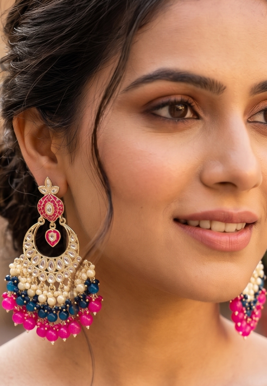 Taara Rani Blue Kundan Chandbali Earrings