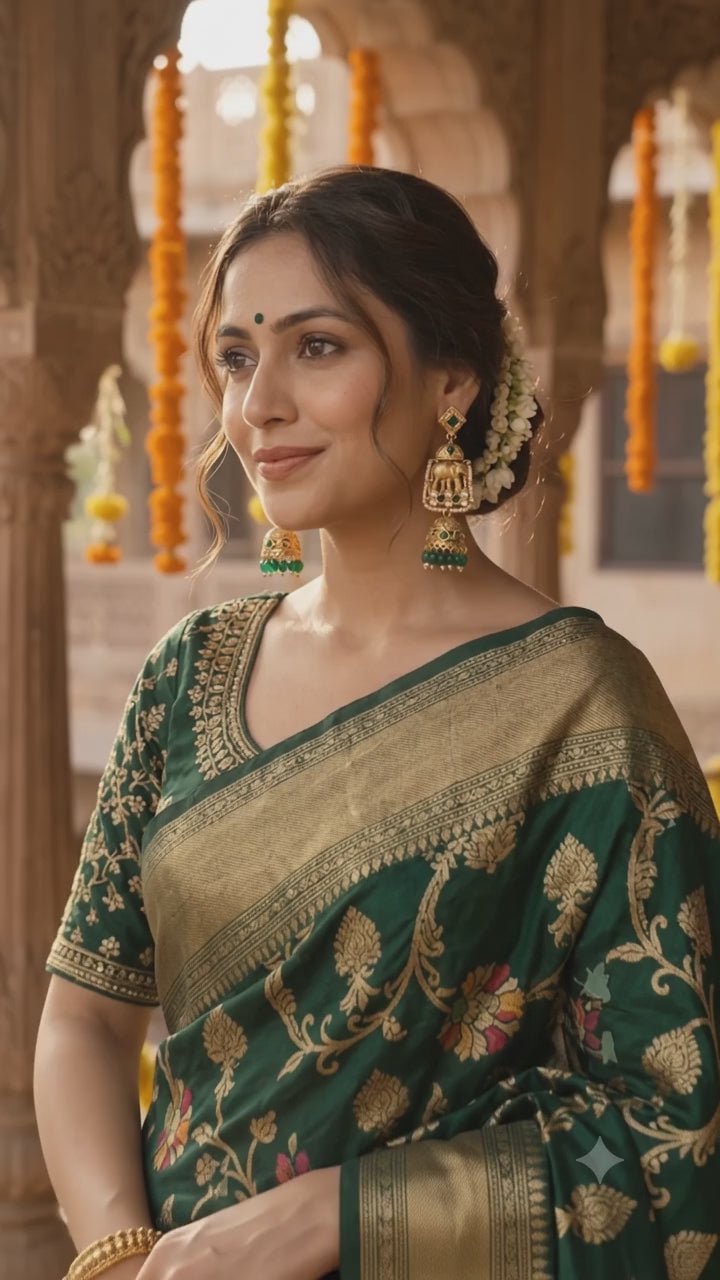 Aadhya Green Matt Temple Jhumka Earrings