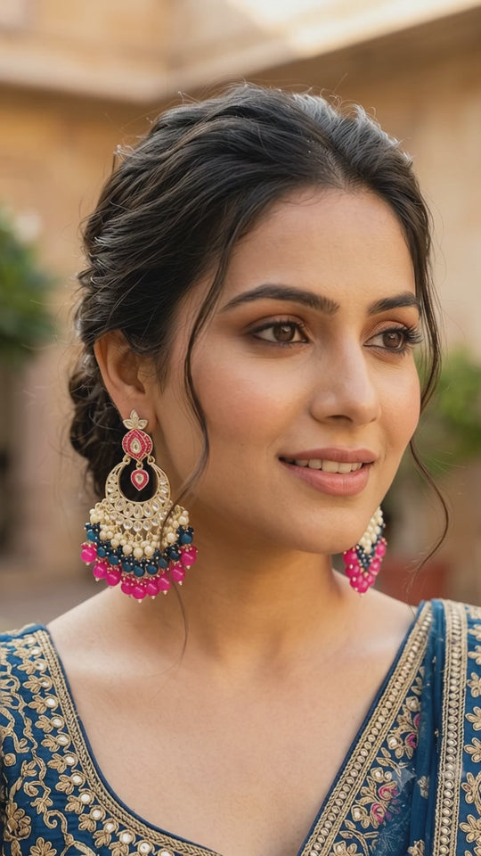 Taara Rani Blue Kundan Chandbali Earrings